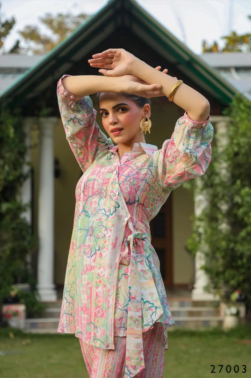 Pink Floral Digital Print Tunic With Pant Co-Ord Set Desi Soul