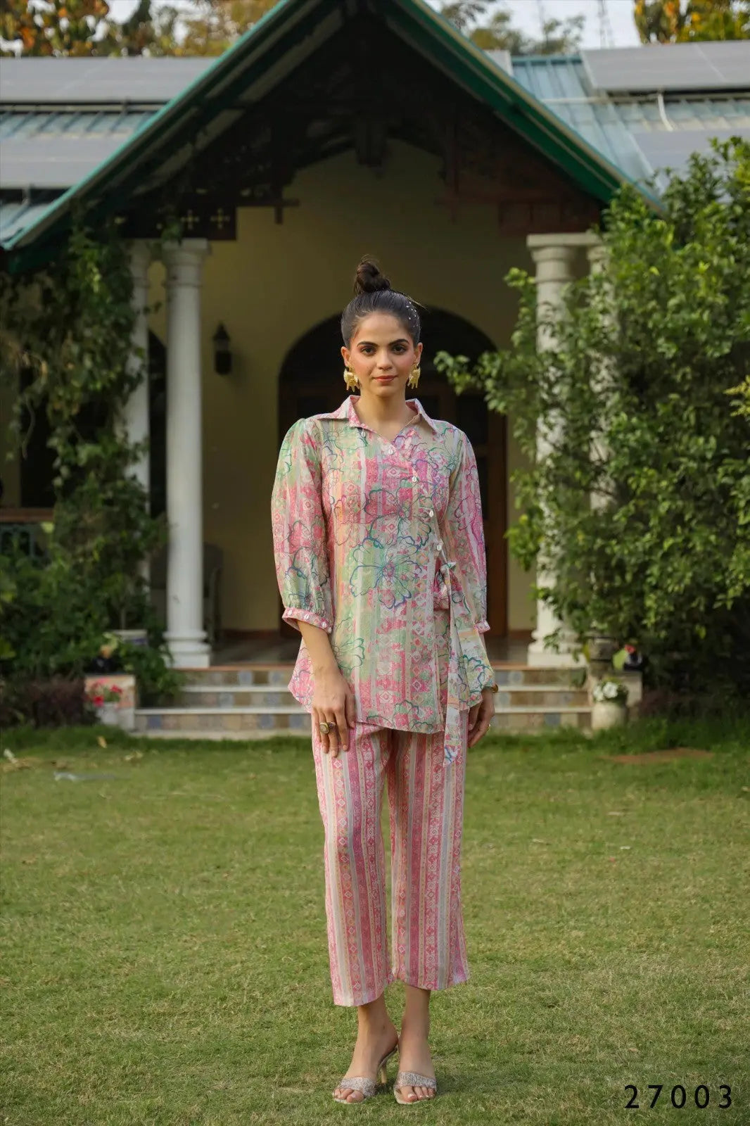 Pink Floral Digital Print Tunic With Pant Co-Ord Set Desi Soul