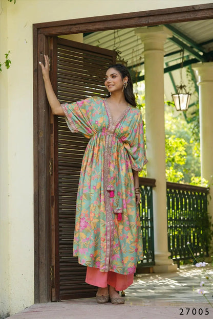 Floral Print Kaftan Tunic with Palazzo Desi Soul