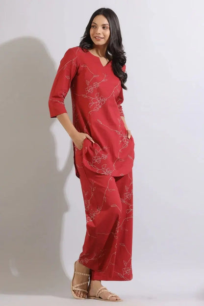 Women Regular Fit Printed Kurta & Pants Co-Ord Set Desi Soul