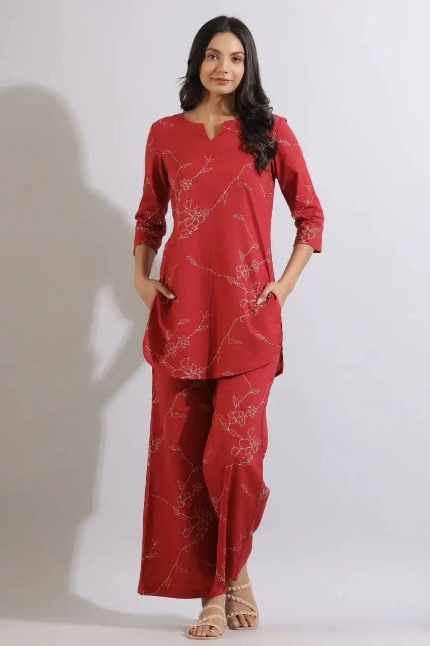 Women Regular Fit Printed Kurta & Pants Co-Ord Set Desi Soul