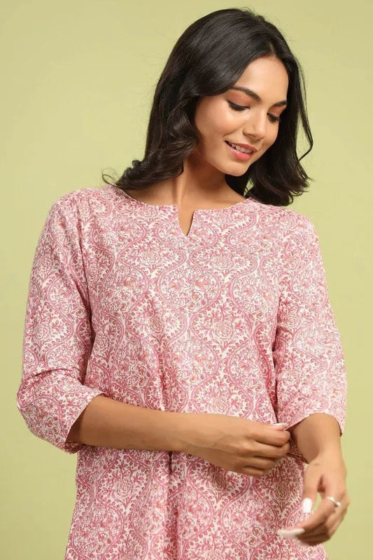 Pink Colour Notch Neck Co-Ord Sets Desi Soul - Let Us Vogue