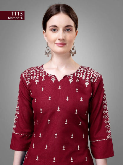 Women's Maroon Color Cotton Blend  Embroidery With Sequence Work Kurta Pant With Dupatta Set Desi Soul