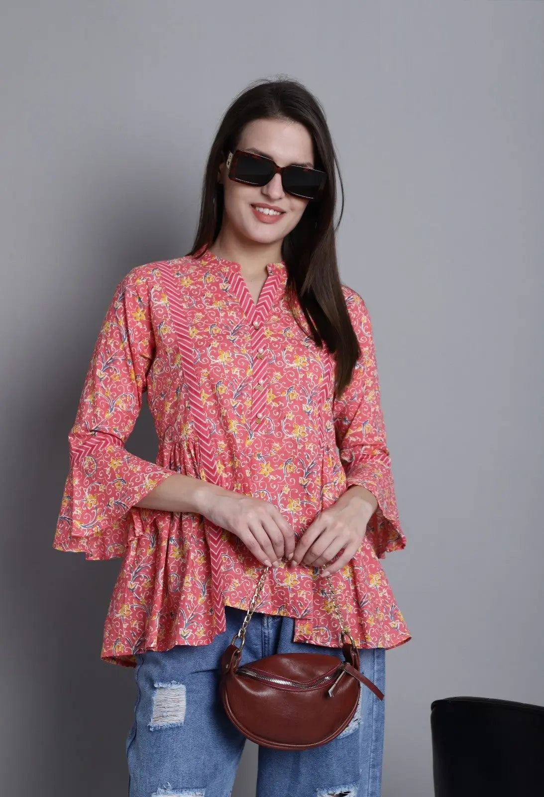 Peach Pure cotton Jaipuri Printed Short Top Desi Soul