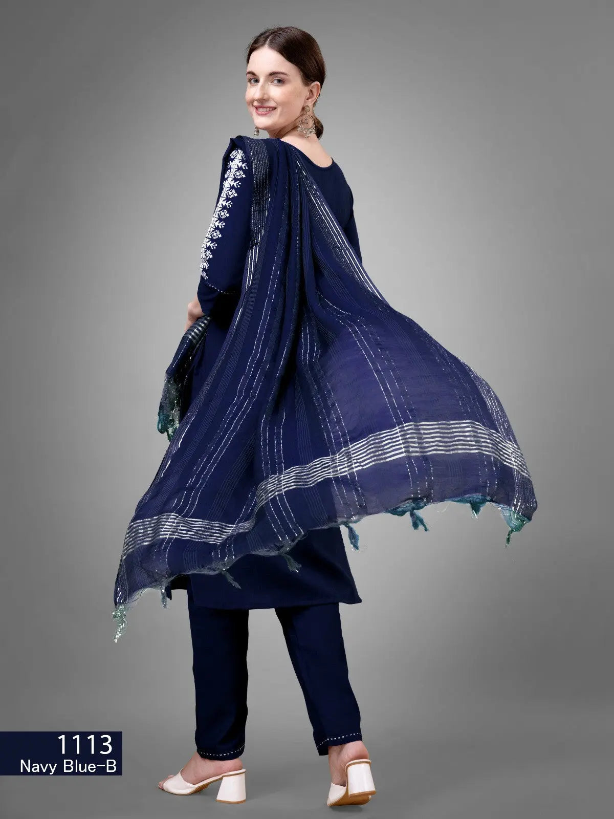 Dark Blue Kurti Set  Cotton Blend Kurti With Bottom Dupatta Collection Desi Soul