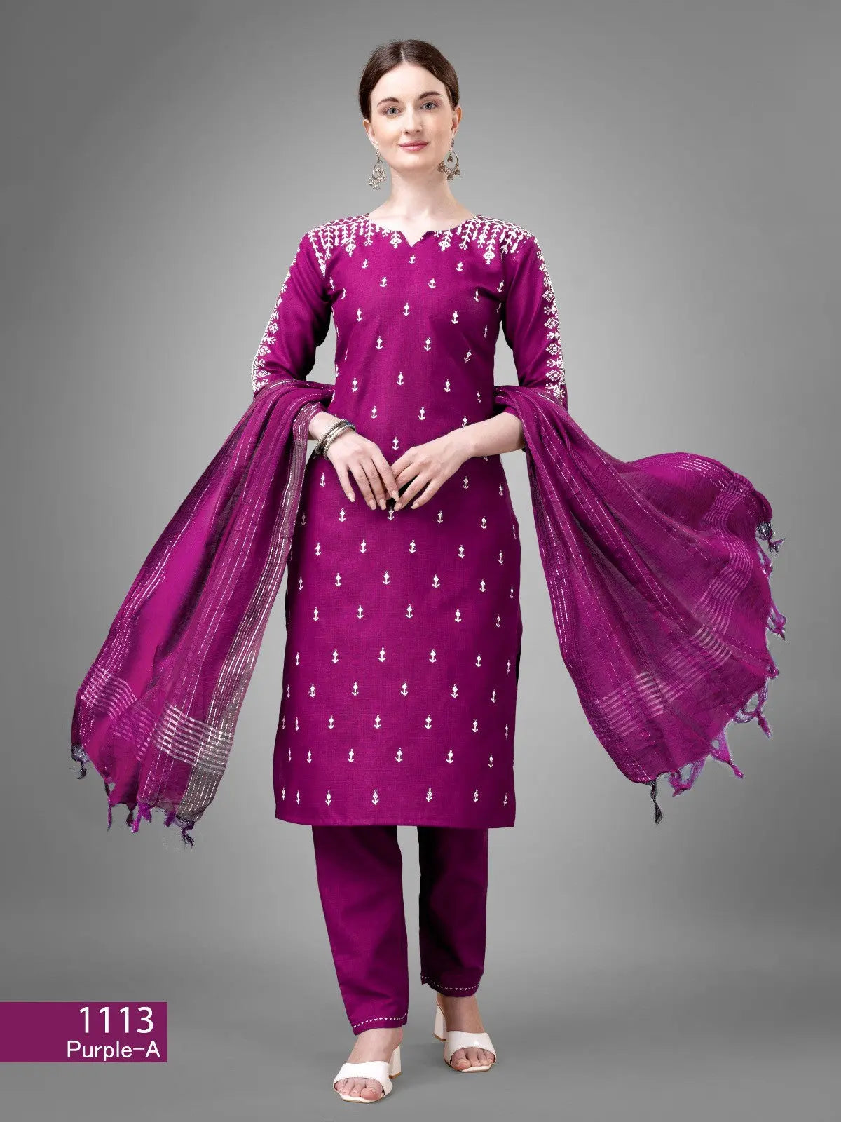 Purple Cotton Blend Readymade Salwar Suit Desi Soul