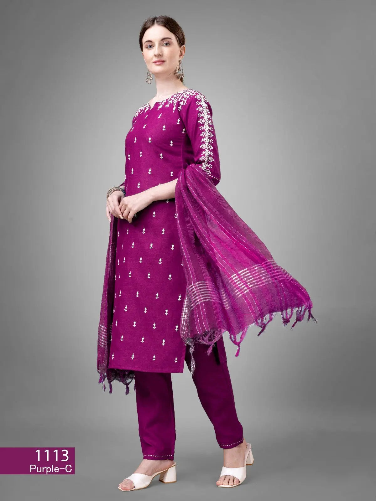 Purple Cotton Blend Readymade Salwar Suit Desi Soul