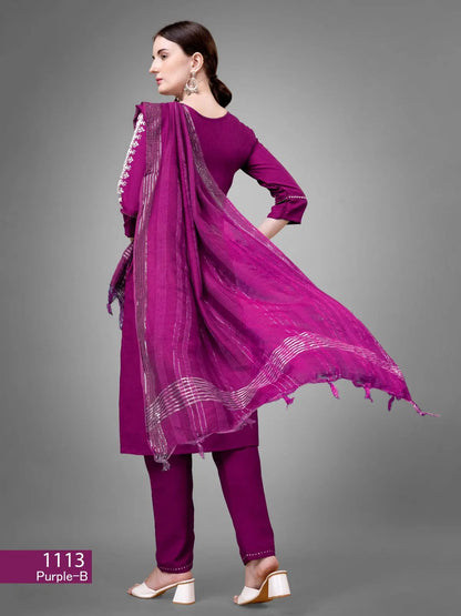 Purple Cotton Blend Readymade Salwar Suit Desi Soul