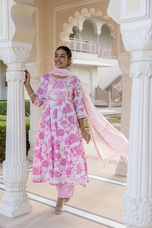 Pink Women Rayon Kurta Pant Dupatta Set Desi Soul