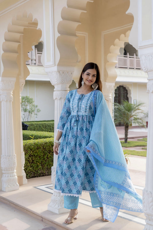 Women Embroidered Anarkali Kurta and Pant Set with Dupatta Desi Soul