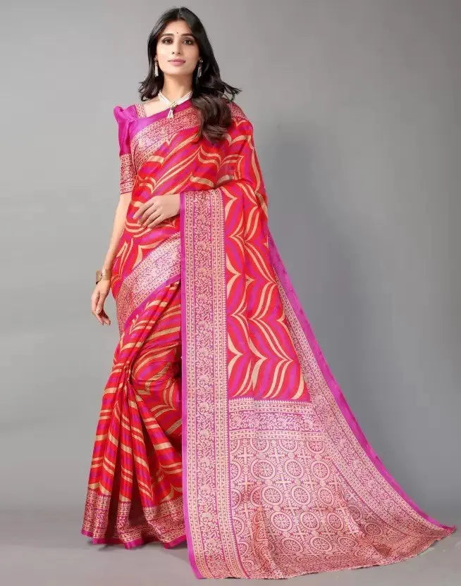 Pink Khadi Silk Saree with Blouse Piece Desi Soul