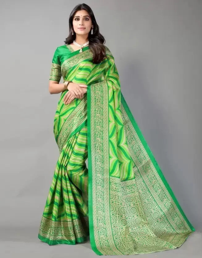 Green Khadi Silk Saree with Blouse Piece Desi Soul