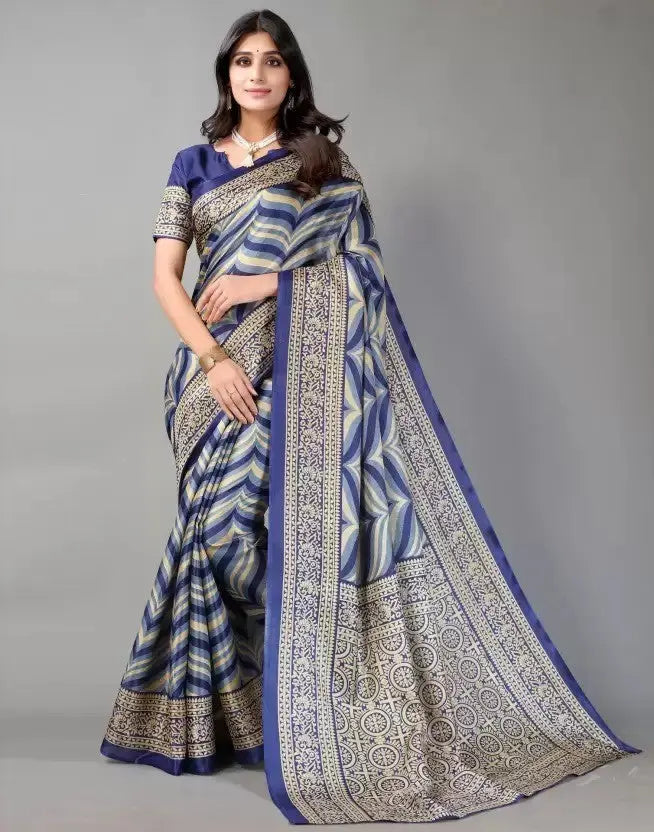 Blue  Women's Khadi Silk Saree With Blouse Piece Desi Soul