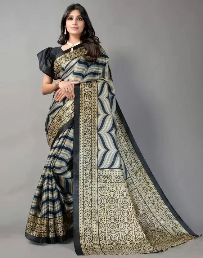 Black Khadi Silk Saree with Blouse Piece Desi Soul