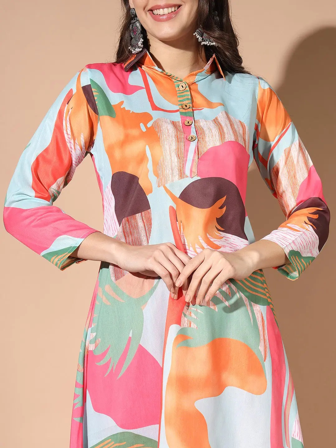 Multi Colour Digital Print Casual Kurta With Patiyala Set Desi Soul